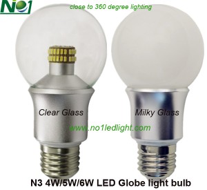 Clear&Milky Glass of 4&5&6W LED GLobe light bulb